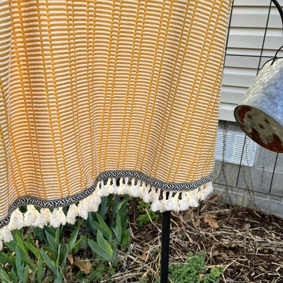 Anthropologie W5 Yellow Striped Tank Top Black Trim White Tassel/Fringe Sz S - Picture 7 of 9